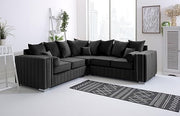 Luxury Black Velvet Corner Sofa 5 Seater L Shape 2C2 Chrome Legs Couch - Kwikley