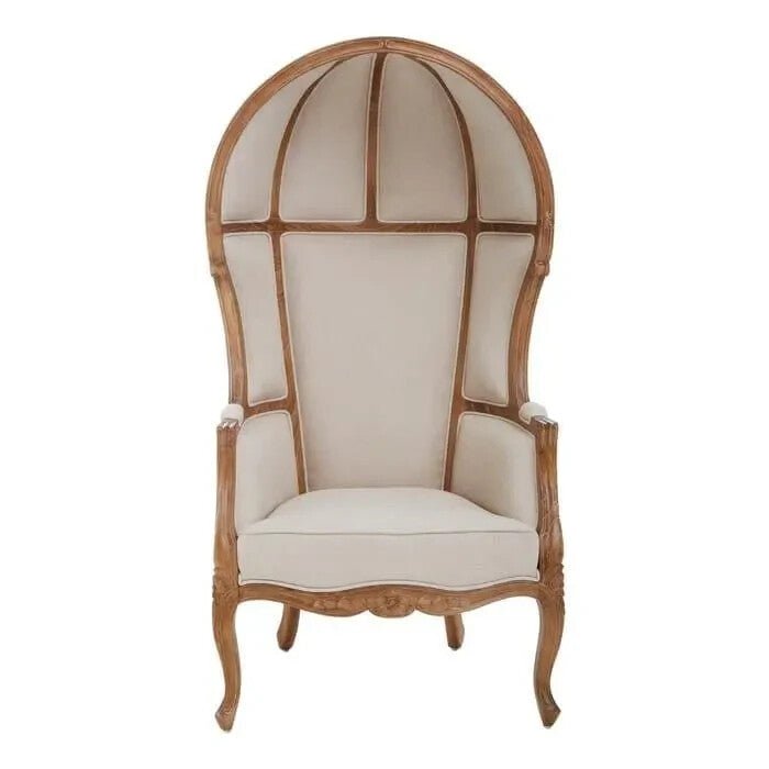 Luxury Cream Dome Accent Chair High Back Throne Style Wood Frame - Kwikley