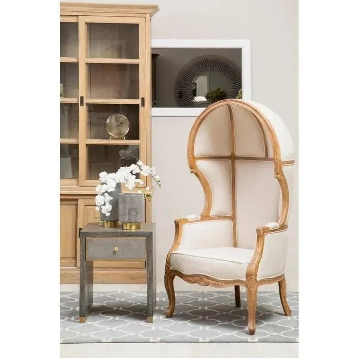 Luxury Cream Dome Accent Chair High Back Throne Style Wood Frame - Kwikley
