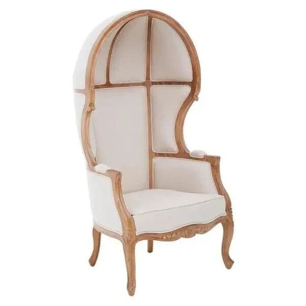 Luxury Cream Dome Accent Chair High Back Throne Style Wood Frame - Kwikley