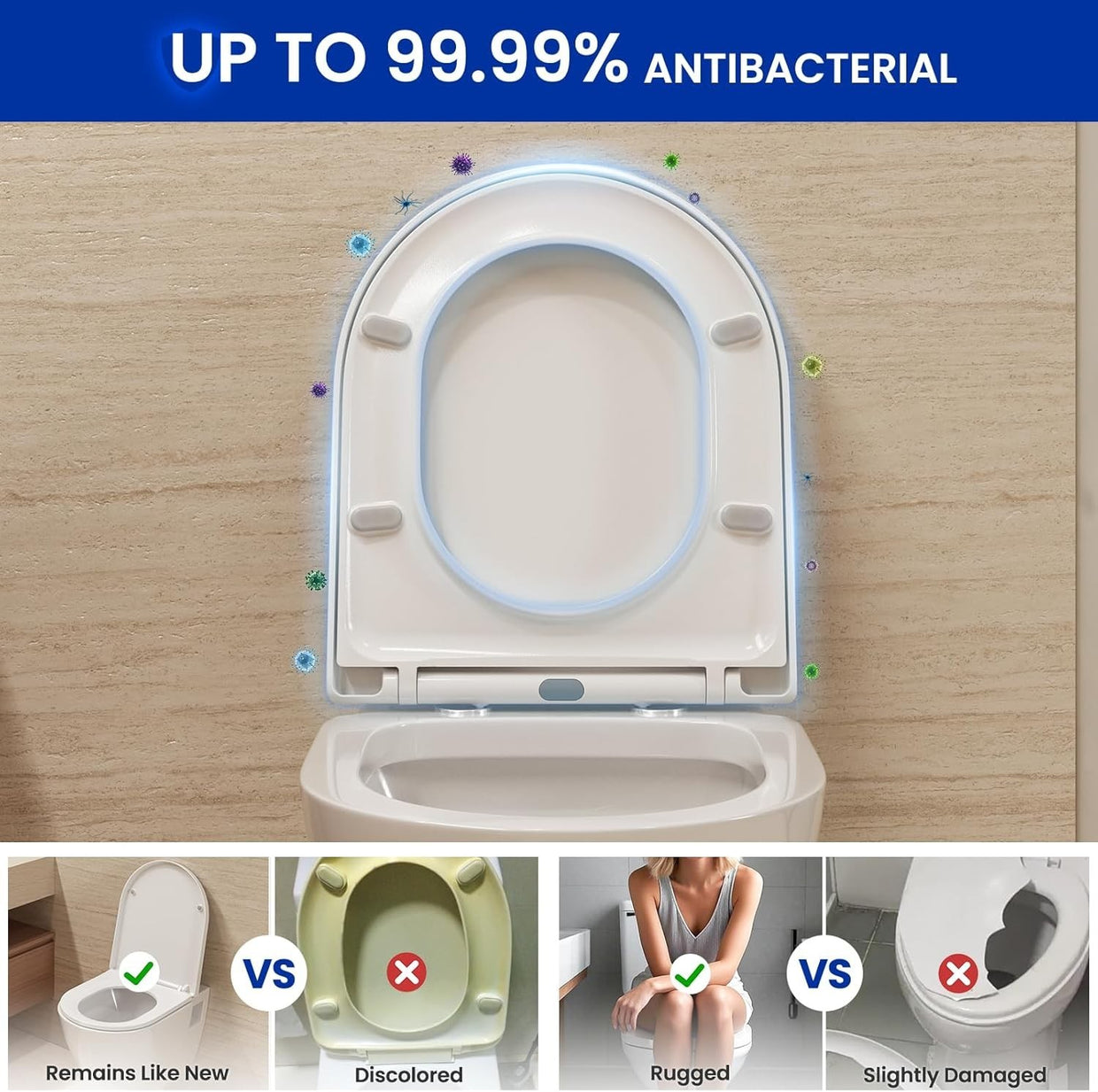 Luxury D Shape Soft Close Toilet Seat White Quick Release Heavy Duty 42.7x36cm - Kwikley