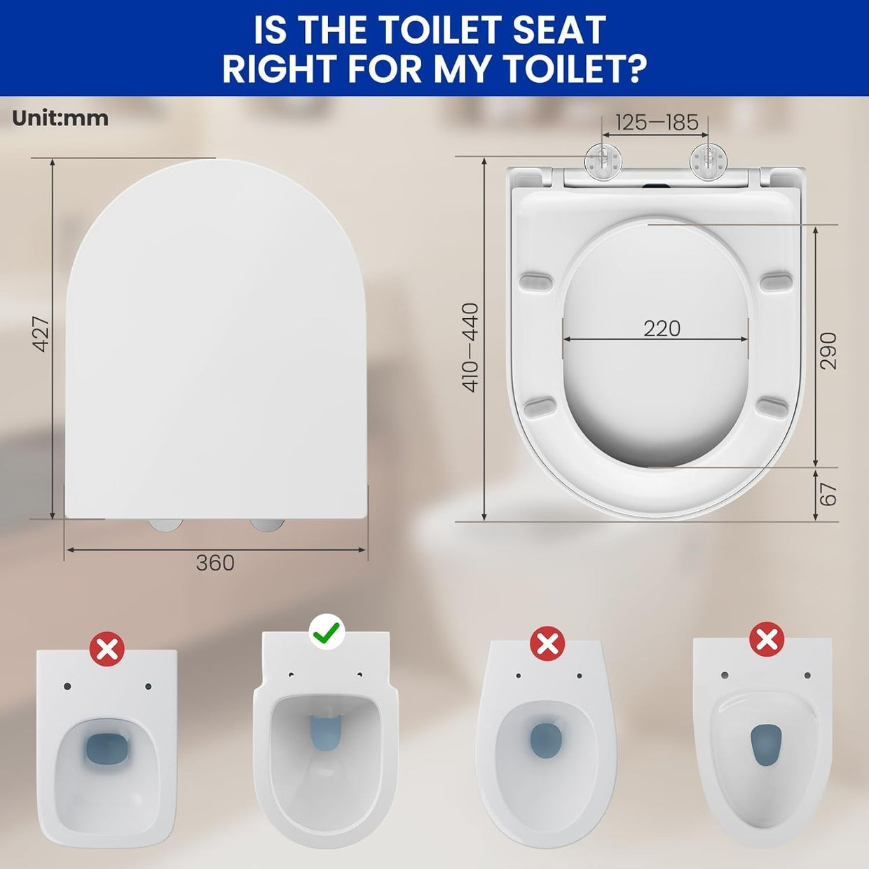 Luxury D Shape Soft Close Toilet Seat White Quick Release Heavy Duty 42.7x36cm - Kwikley