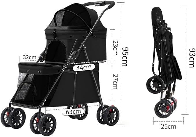 Luxury Double Dog Stroller 2 Tier Foldable Buggy Mesh 4 Wheels Black - Kwikley