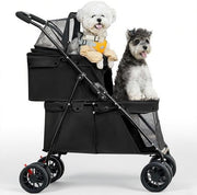 Luxury Double Dog Stroller 2 Tier Foldable Buggy Mesh 4 Wheels Black - Kwikley