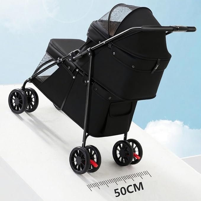 Luxury Double Dog Stroller 2 Tier Foldable Buggy Mesh 4 Wheels Black - Kwikley