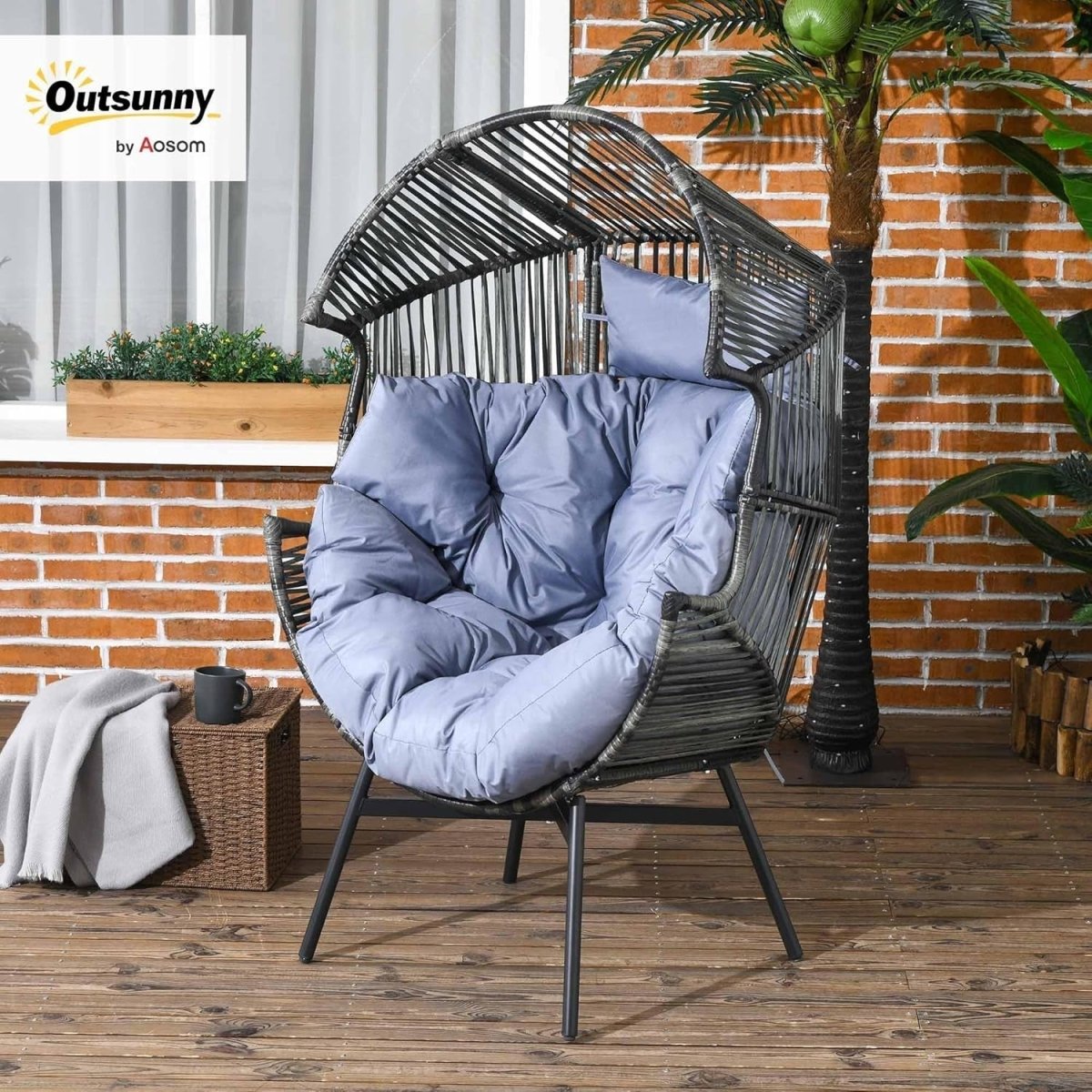 Luxury Egg Chair with Thick Cushion Freestanding Indoor Outdoor Relax Seat - Kwikley