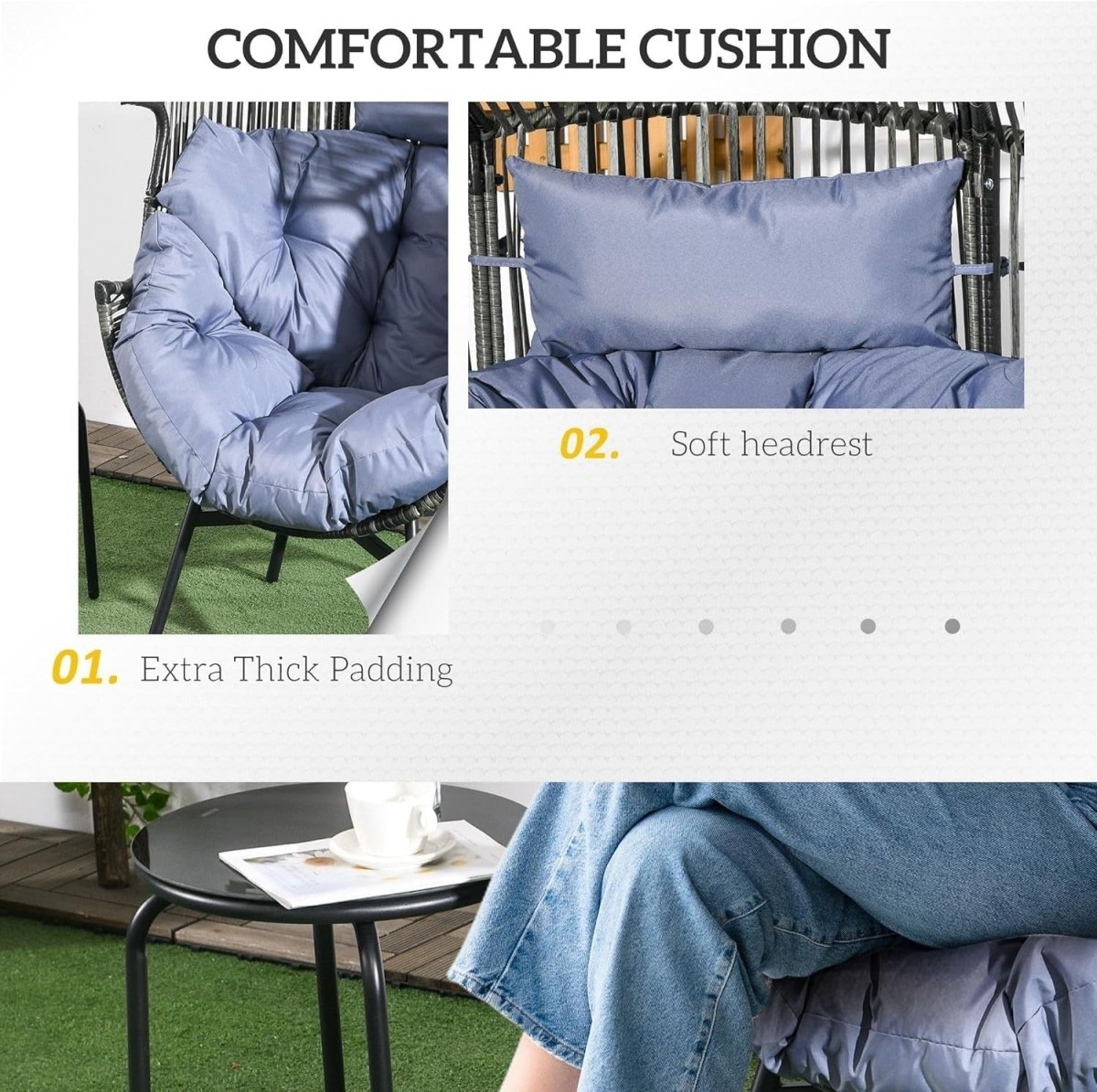 Luxury Egg Chair with Thick Cushion Freestanding Indoor Outdoor Relax Seat - Kwikley