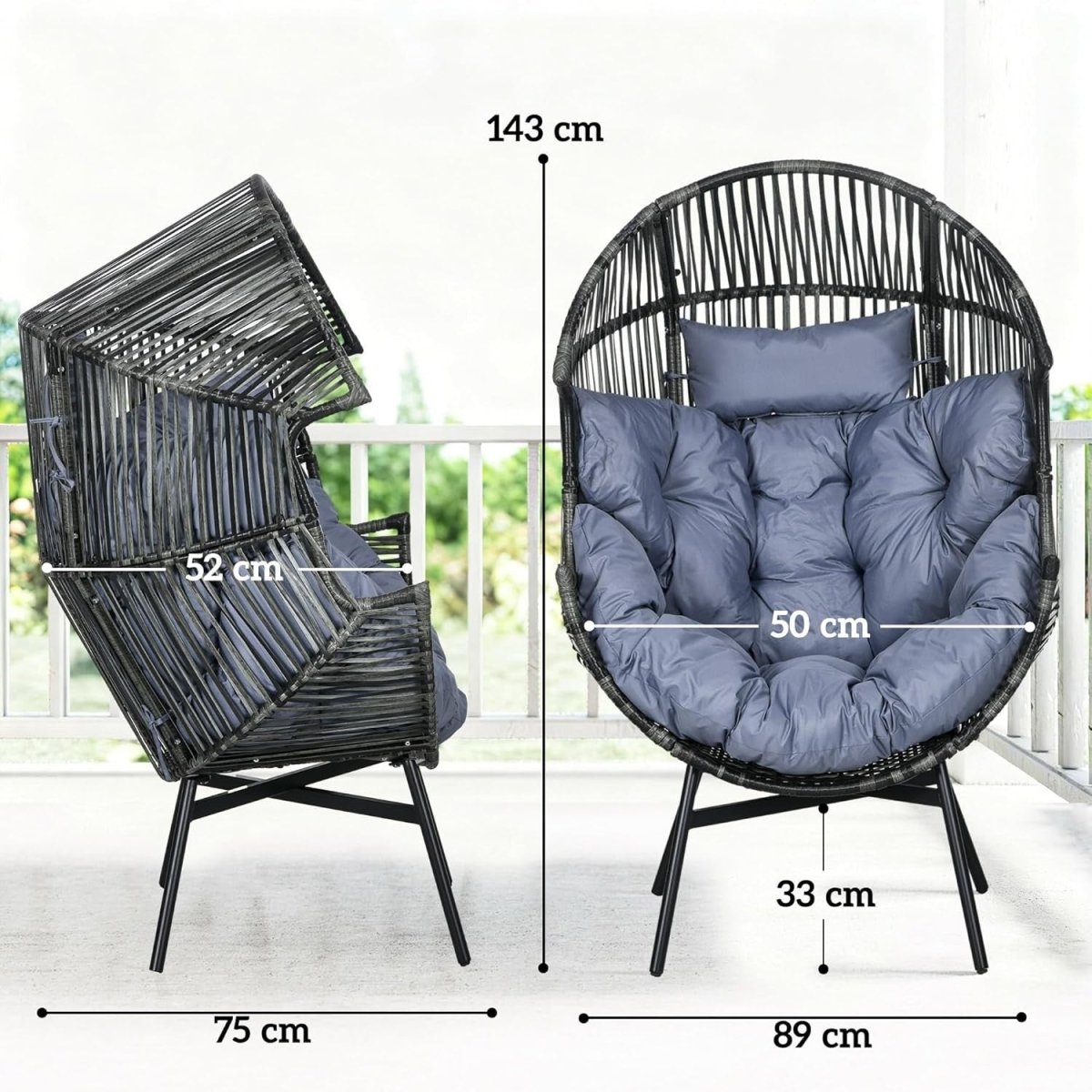 Luxury Egg Chair with Thick Cushion Freestanding Indoor Outdoor Relax Seat - Kwikley