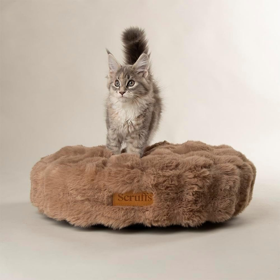 Luxury Faux Fur Round Dog Bed 50x50cm Non Slip Washable - Kwikley