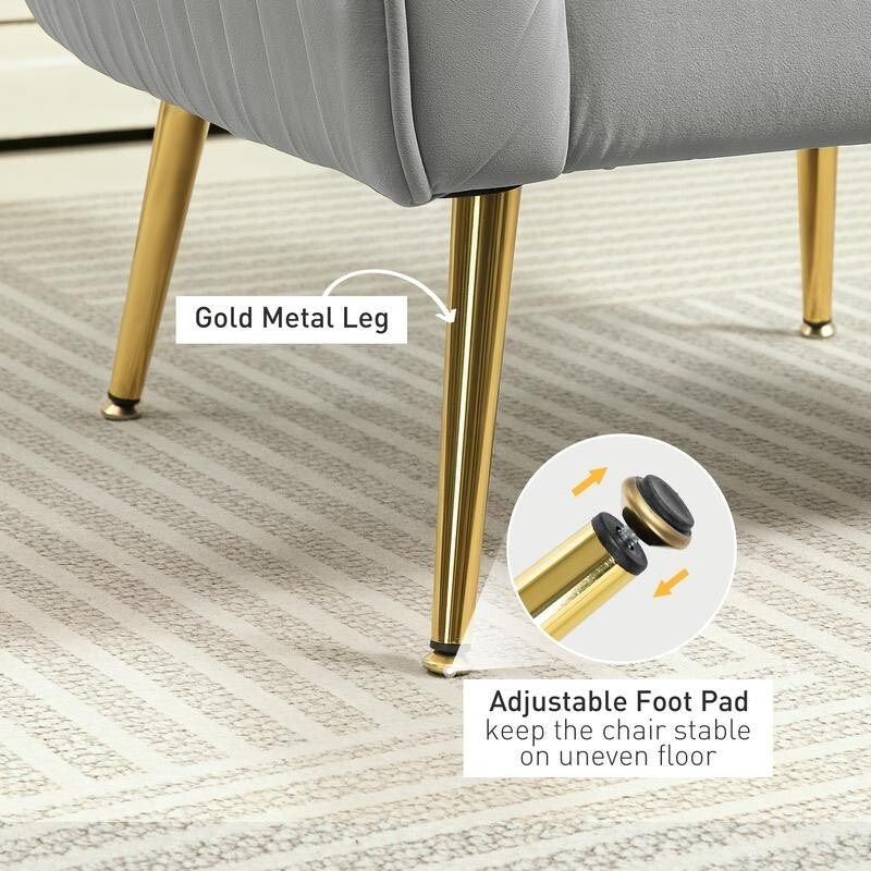 Luxury Grey Velvet Accent Chair – Gold Legs, Shell Tub Armchair, Comfy Seat - Kwikley