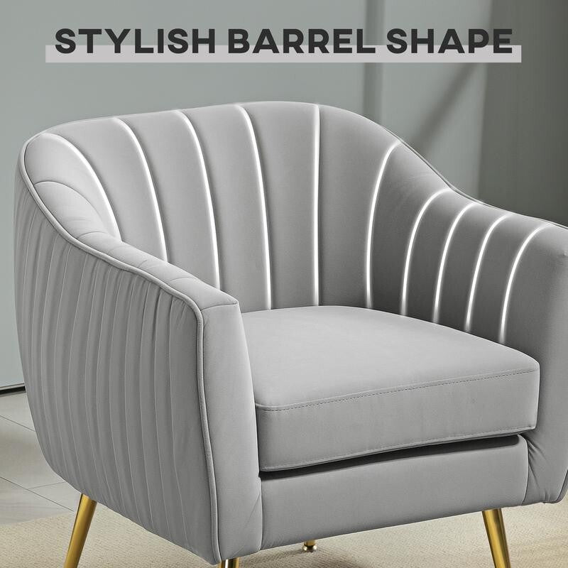 Luxury Grey Velvet Accent Chair – Gold Legs, Shell Tub Armchair, Comfy Seat - Kwikley