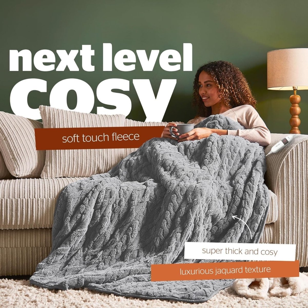 Luxury Heated Throw Blanket Super Cosy Knit Fleece 9 Heat Settings 120x160cm - Kwikley