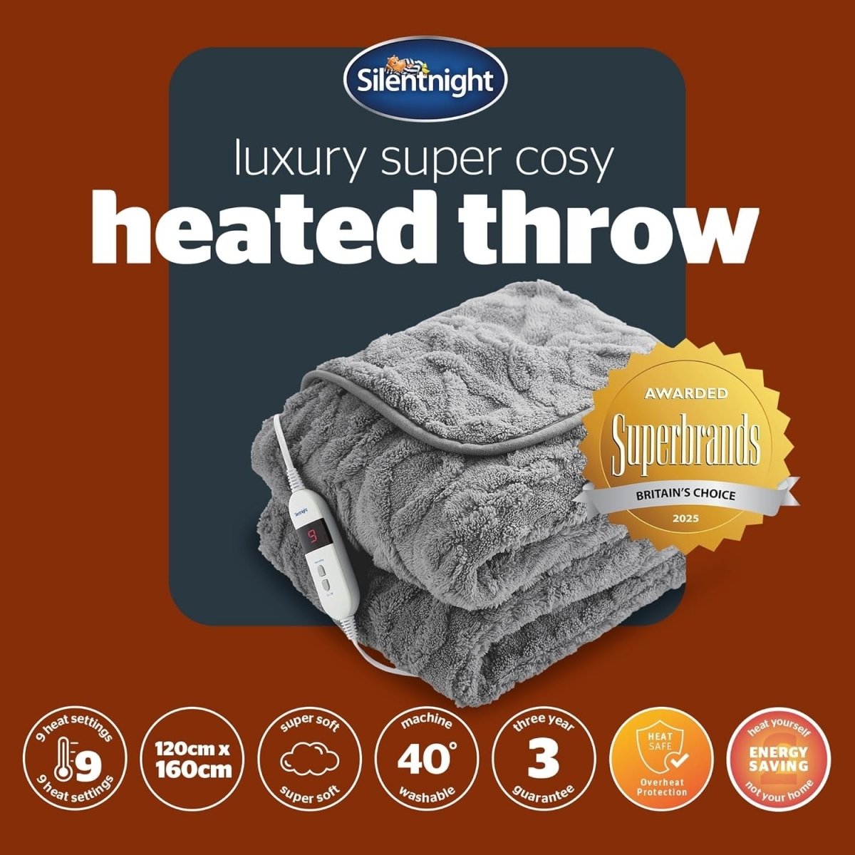 Luxury Heated Throw Blanket Super Cosy Knit Fleece 9 Heat Settings 120x160cm - Kwikley