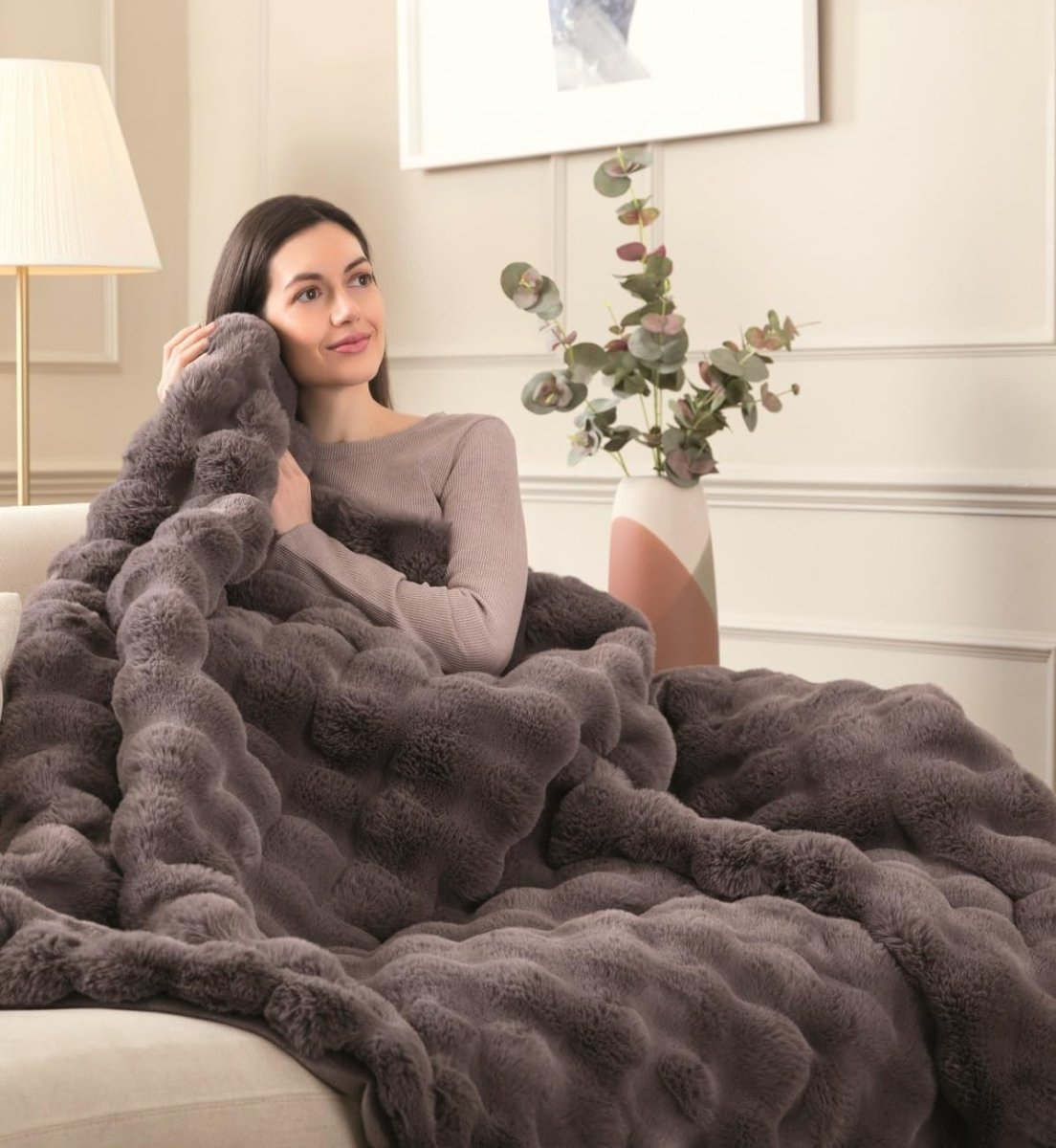 Luxury Heated Throw Faux Fur Electric Blanket Fast Heat 160x120cm - Kwikley
