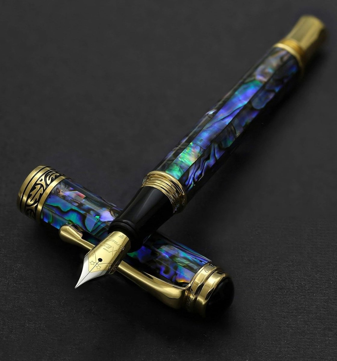 Luxury Natural Abalone Sea Shell Fountain Pen Fine Nib Refillable 145mm - Kwikley