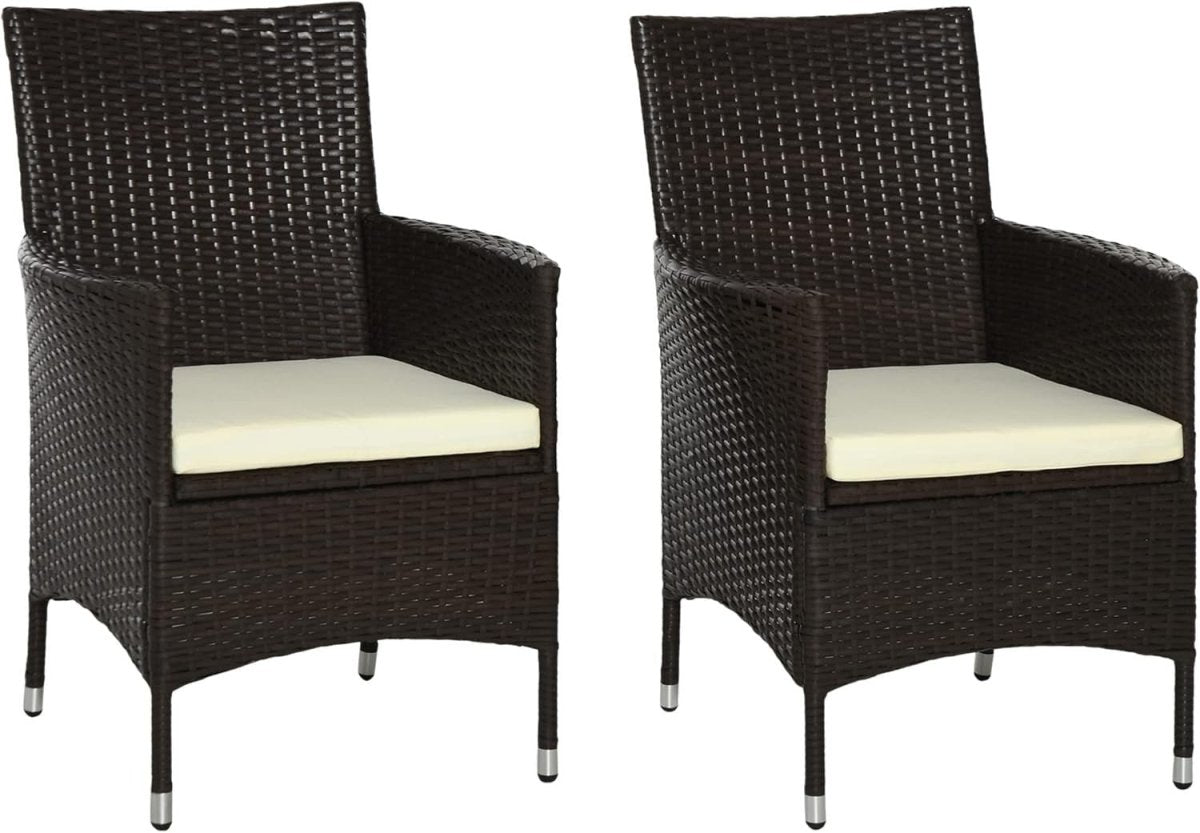 Luxury PE Rattan Outdoor Armchairs Pair Cushioned High Back Garden Seating - Kwikley
