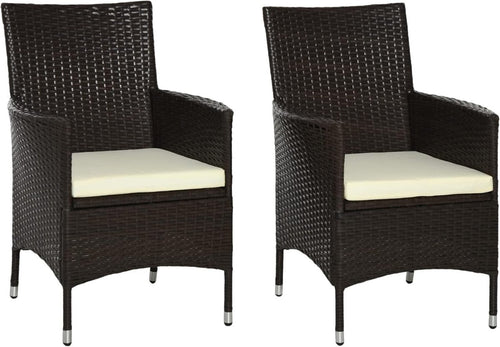 Luxury PE Rattan Outdoor Armchairs Pair Cushioned High Back Garden Seating - Kwikley