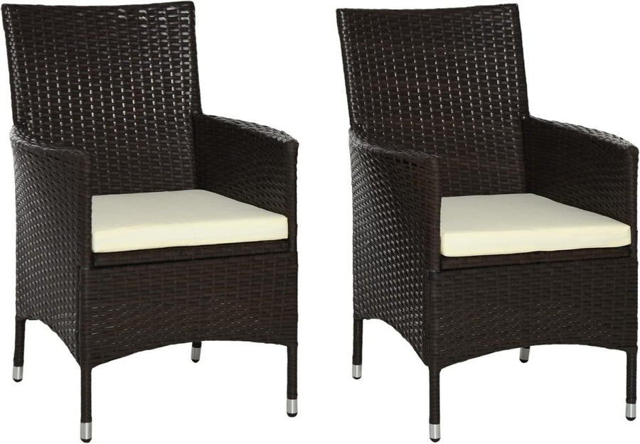 Luxury PE Rattan Outdoor Armchairs Pair Cushioned High Back Garden Seating - Kwikley