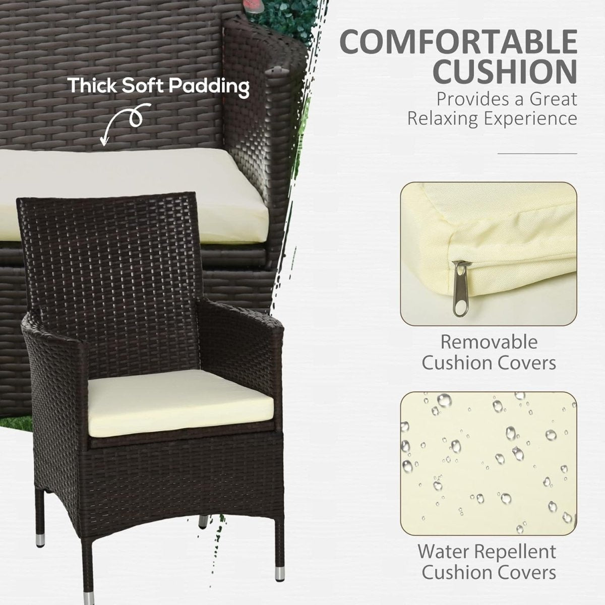 Luxury PE Rattan Outdoor Armchairs Pair Cushioned High Back Garden Seating - Kwikley