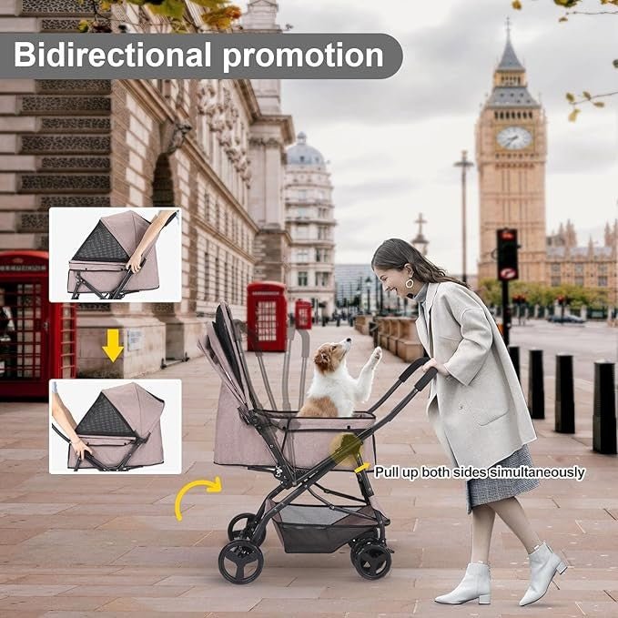 Luxury Pet Stroller Foldable Dog Cat Pram 33lb Capacity Travel Pushchair - Kwikley