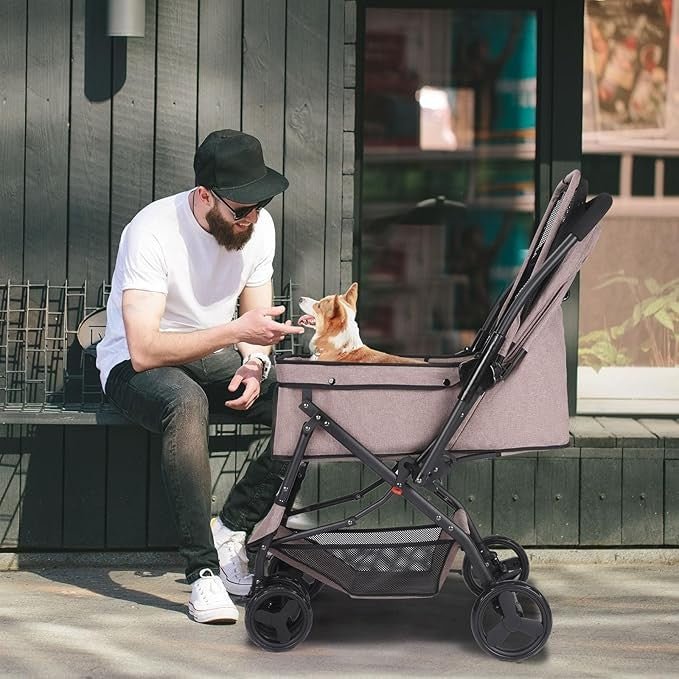 Luxury Pet Stroller Foldable Dog Cat Pram 33lb Capacity Travel Pushchair - Kwikley