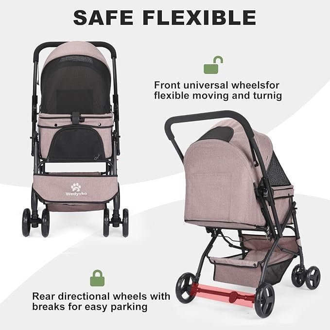Luxury Pet Stroller Foldable Dog Cat Pram 33lb Capacity Travel Pushchair - Kwikley