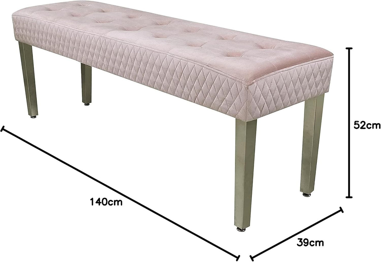 Luxury Pink Velvet 3 - Seater Bench Modern Upholstered Dining & Entryway Seat - Kwikley