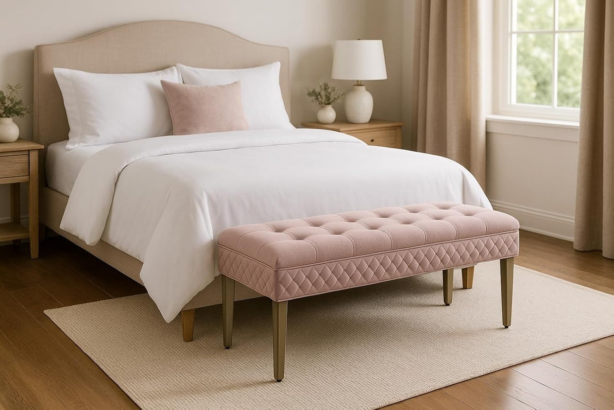 Luxury Pink Velvet 3 - Seater Bench Modern Upholstered Dining & Entryway Seat - Kwikley