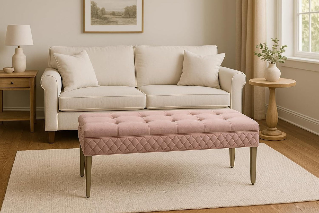 Luxury Pink Velvet 3 - Seater Bench Modern Upholstered Dining & Entryway Seat - Kwikley