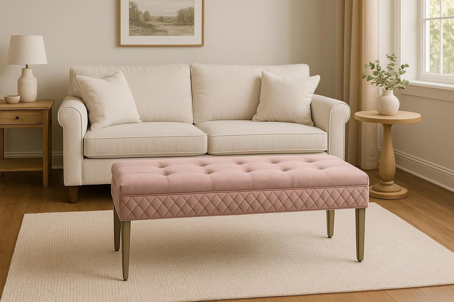 Luxury Pink Velvet 3 - Seater Bench Modern Upholstered Dining & Entryway Seat - Kwikley