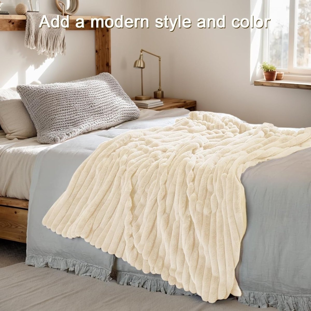 Luxury Plush Fleece Throw Blanket Soft Warm Reversible Sofa Bed 100x160cm - Kwikley