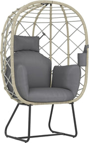 Luxury Rattan Egg Chair with Cushion Headrest Freestanding Indoor Outdoor Seat - Kwikley