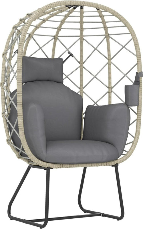 Luxury Rattan Egg Chair with Cushion Headrest Freestanding Indoor Outdoor Seat - Kwikley