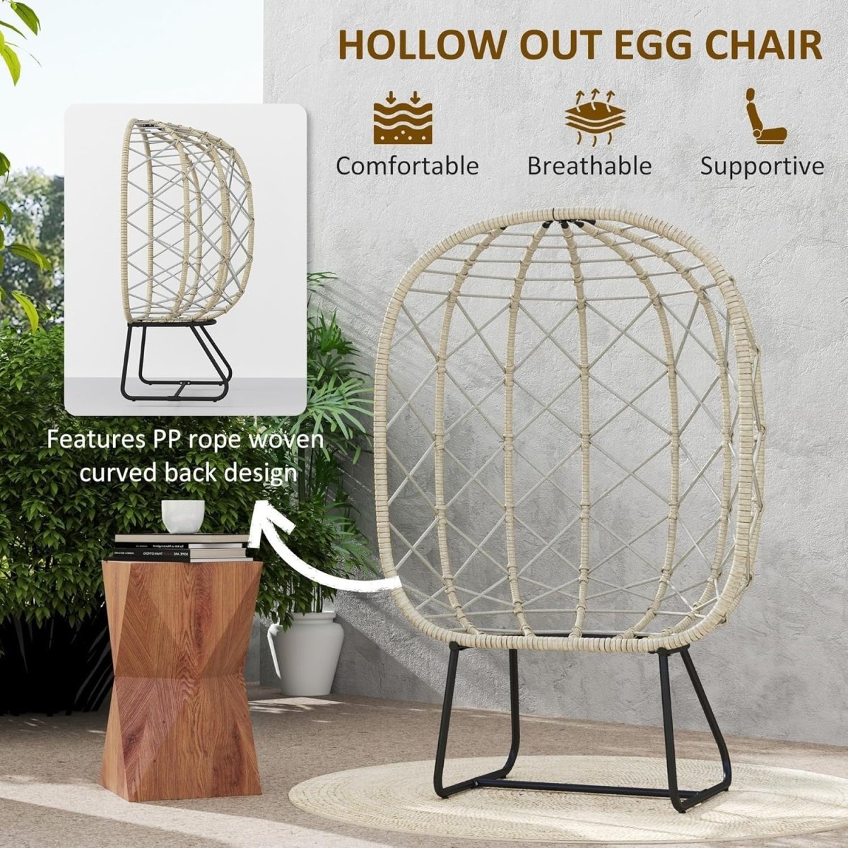 Luxury Rattan Egg Chair with Cushion Headrest Freestanding Indoor Outdoor Seat - Kwikley
