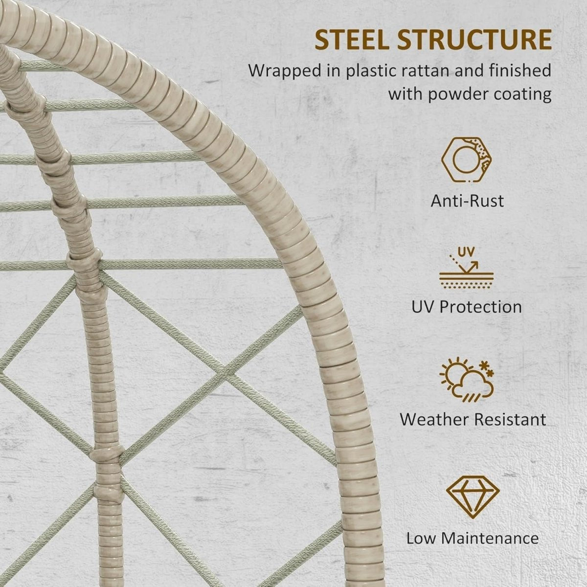 Luxury Rattan Egg Chair with Cushion Headrest Freestanding Indoor Outdoor Seat - Kwikley