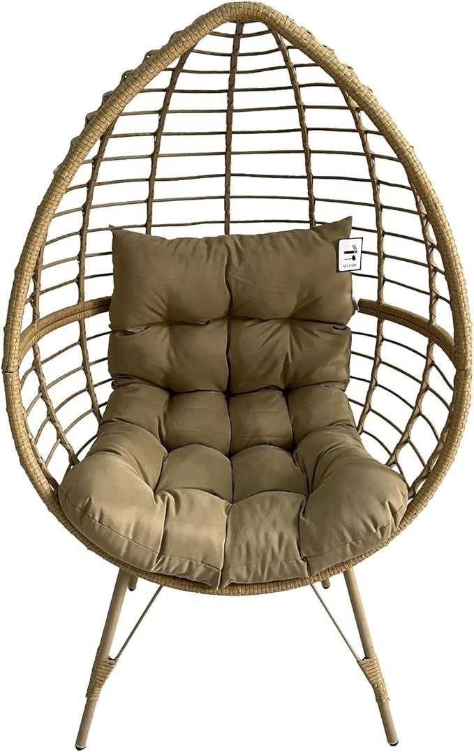 Luxury Rattan Egg Chair with Stand – Teardrop Swing Seat, Cushions - Kwikley