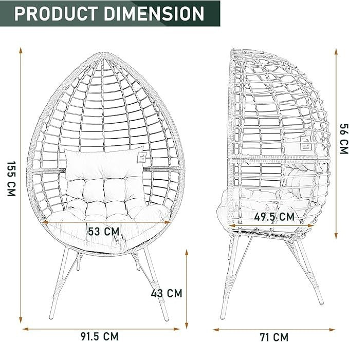 Luxury Rattan Egg Chair with Stand – Teardrop Swing Seat, Cushions - Kwikley