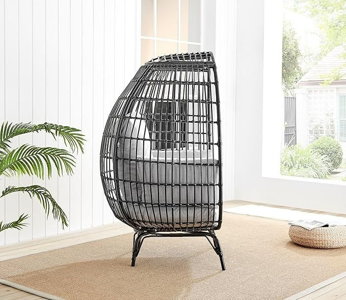 Luxury Rattan Egg Chair with Thick Cushions – Outdoor Garden Seat Black - Kwikley