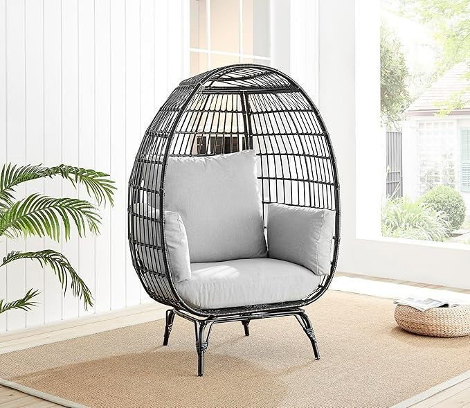 Luxury Rattan Egg Chair with Thick Cushions – Outdoor Garden Seat Black - Kwikley