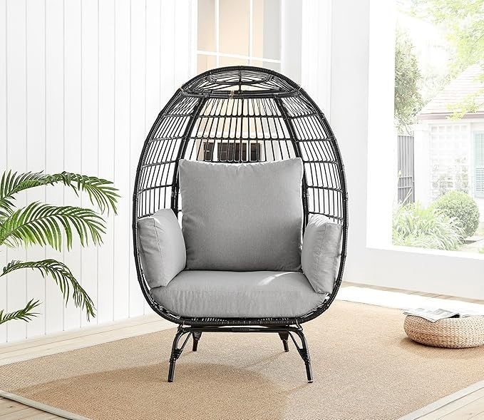Luxury Rattan Egg Chair with Thick Cushions – Outdoor Garden Seat Black - Kwikley