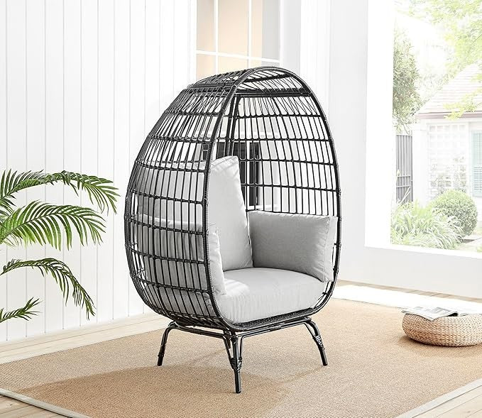 Luxury Rattan Egg Chair with Thick Cushions – Outdoor Garden Seat Black - Kwikley
