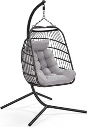 Luxury Rattan Egg Swing Chair with Cushion Indoor Outdoor Hammock 159kg - Kwikley