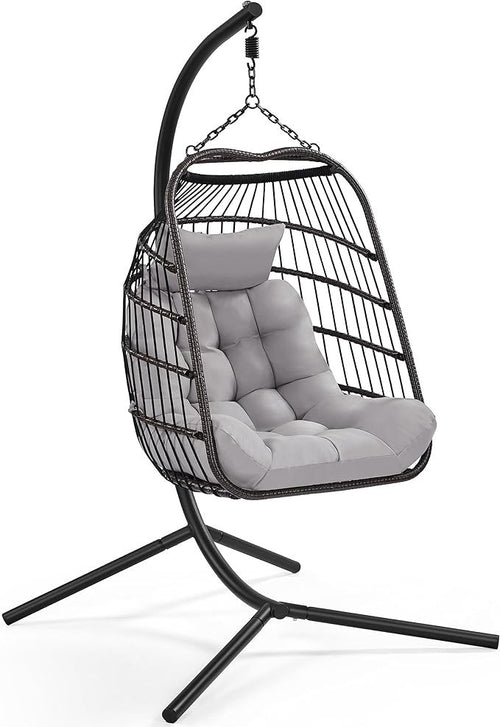 Luxury Rattan Egg Swing Chair with Cushion Indoor Outdoor Hammock 159kg - Kwikley