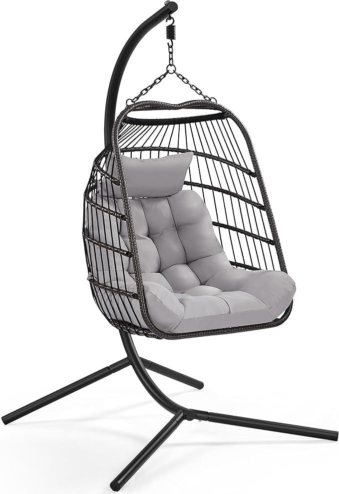 Luxury Rattan Egg Swing Chair with Cushion Indoor Outdoor Hammock 159kg - Kwikley