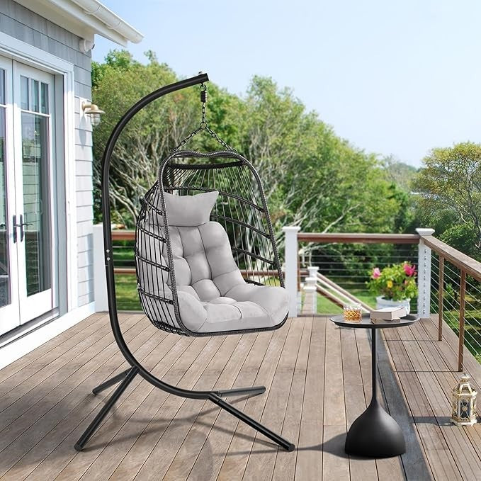 Luxury Rattan Egg Swing Chair with Cushion Indoor Outdoor Hammock 159kg - Kwikley