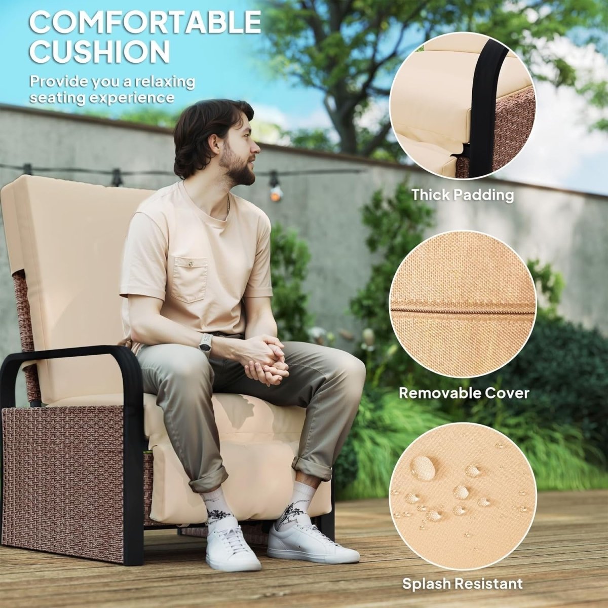Luxury Rattan Garden Recliner with Footrest, Adjustable Back & Side Table - Kwikley