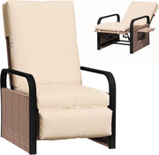 Luxury Rattan Garden Recliner with Footrest, Adjustable Back & Side Table - Kwikley