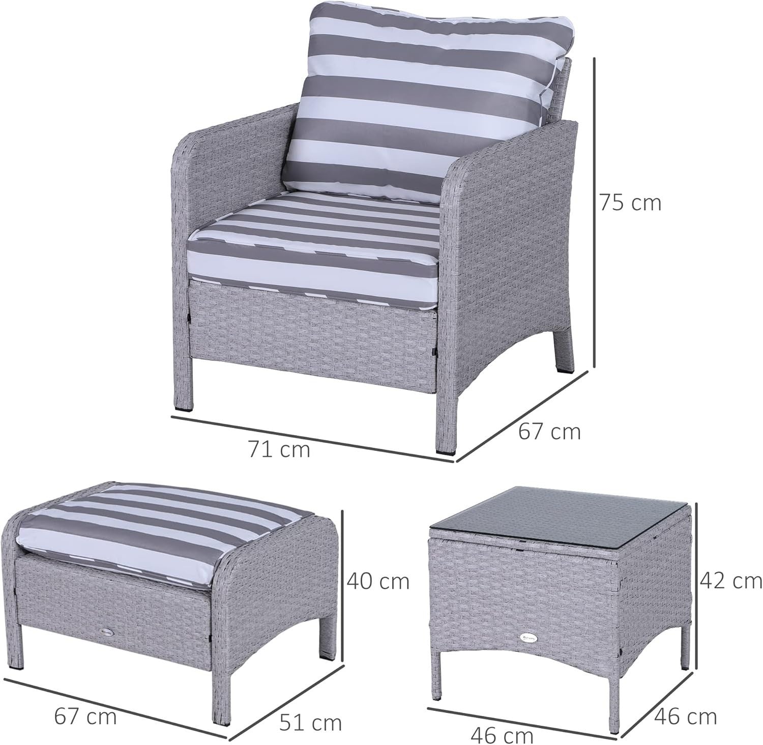 Luxury Rattan Garden Set 5pc Grey White Outdoor Chairs Table Cushions - Kwikley