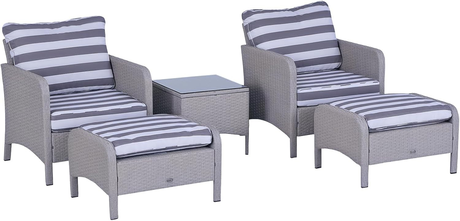 Luxury Rattan Garden Set 5pc Grey White Outdoor Chairs Table Cushions - Kwikley