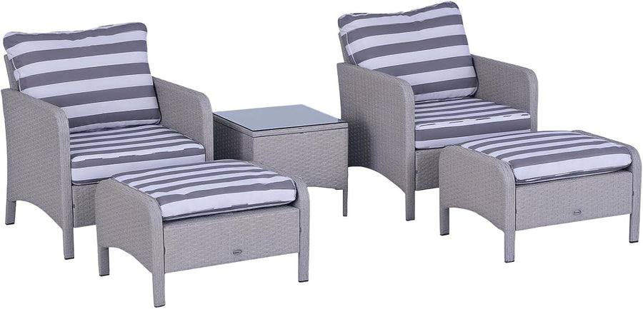 Luxury Rattan Garden Set 5pc Grey White Outdoor Chairs Table Cushions - Kwikley